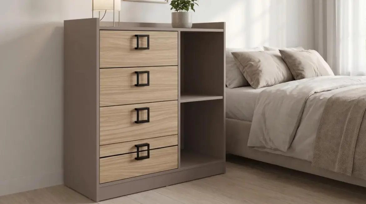 Cômoda fendi com gavetas de cedro ao lado da cama